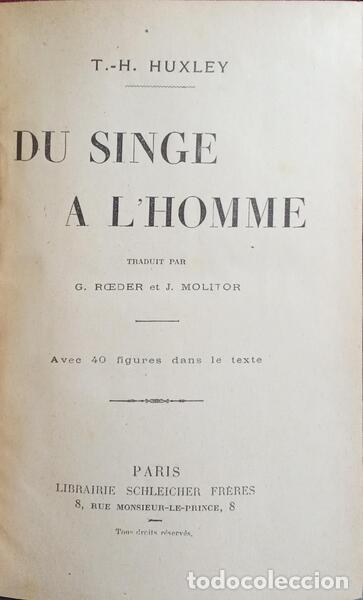 Libros: HUXLEY. (Thomas Henry) - DU SINGE A LHOMME. - Foto 1