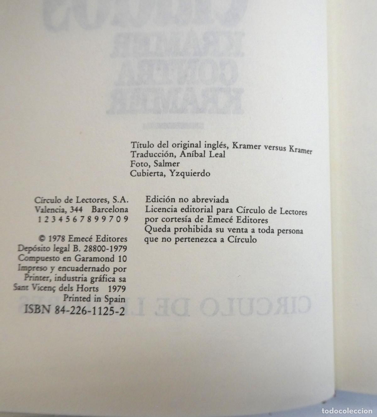 Libros: DIVORCIADOS. KRAMER CONTRA KRAMER. AVERY CORMAN. 1979. CIRCULO DE LECTORES - Foto 3