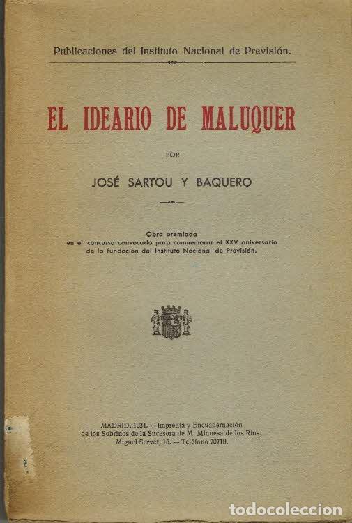 Libros: EL IDEARIO DE MALUQUER - JOSE SARTOU Y BAQUERO - Foto 1
