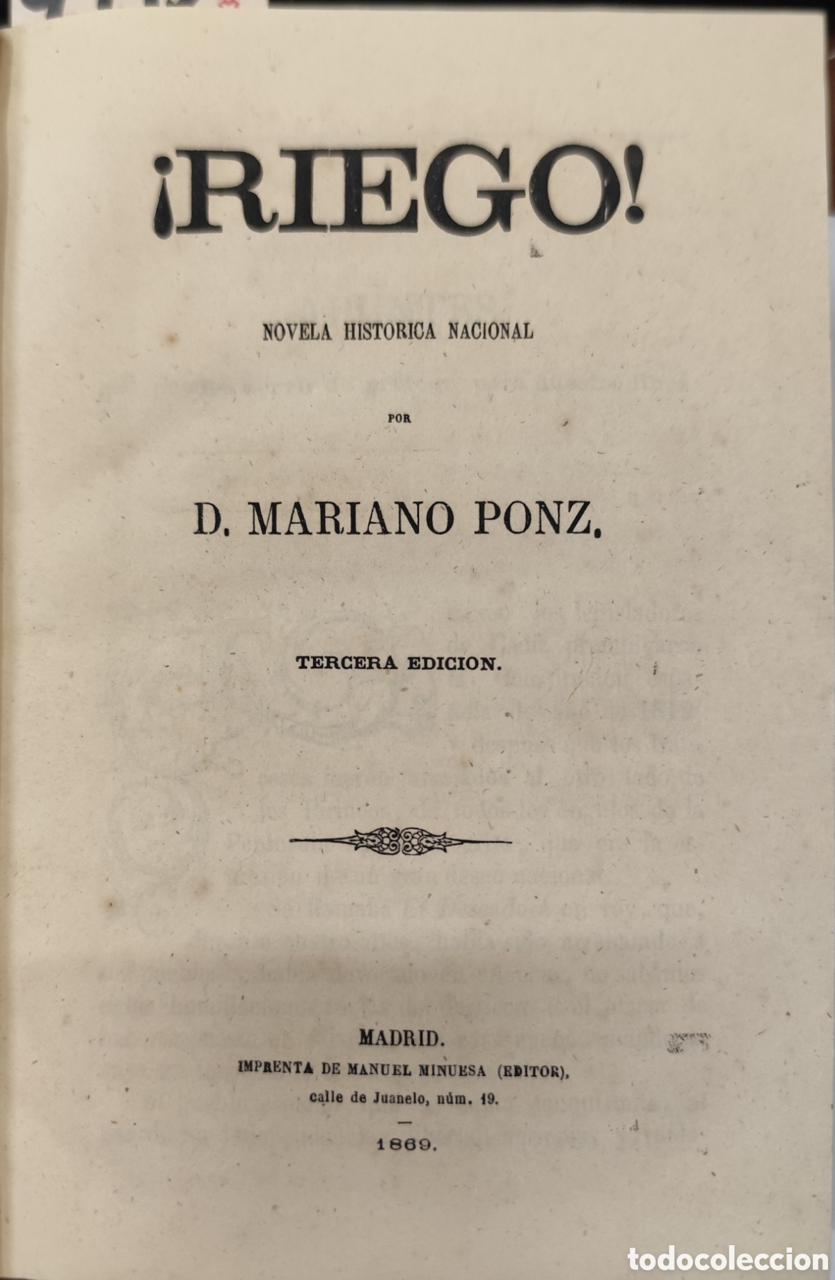 Libros: RIEGO. Novela hist&oacute;rica nacional. A&ntilde;o 1869 - PONZ,Mariano