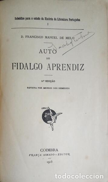 Libros: MELO. (D. Francisco Manuel de) - AUTO DO FIDALGO APRENDIZ. - Foto 1