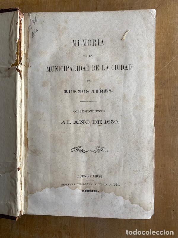 Libros: Memoria de la municipalidad de la ciudad de Buenos Aires Correspondiente al a&ntilde;o de 1859 - a
