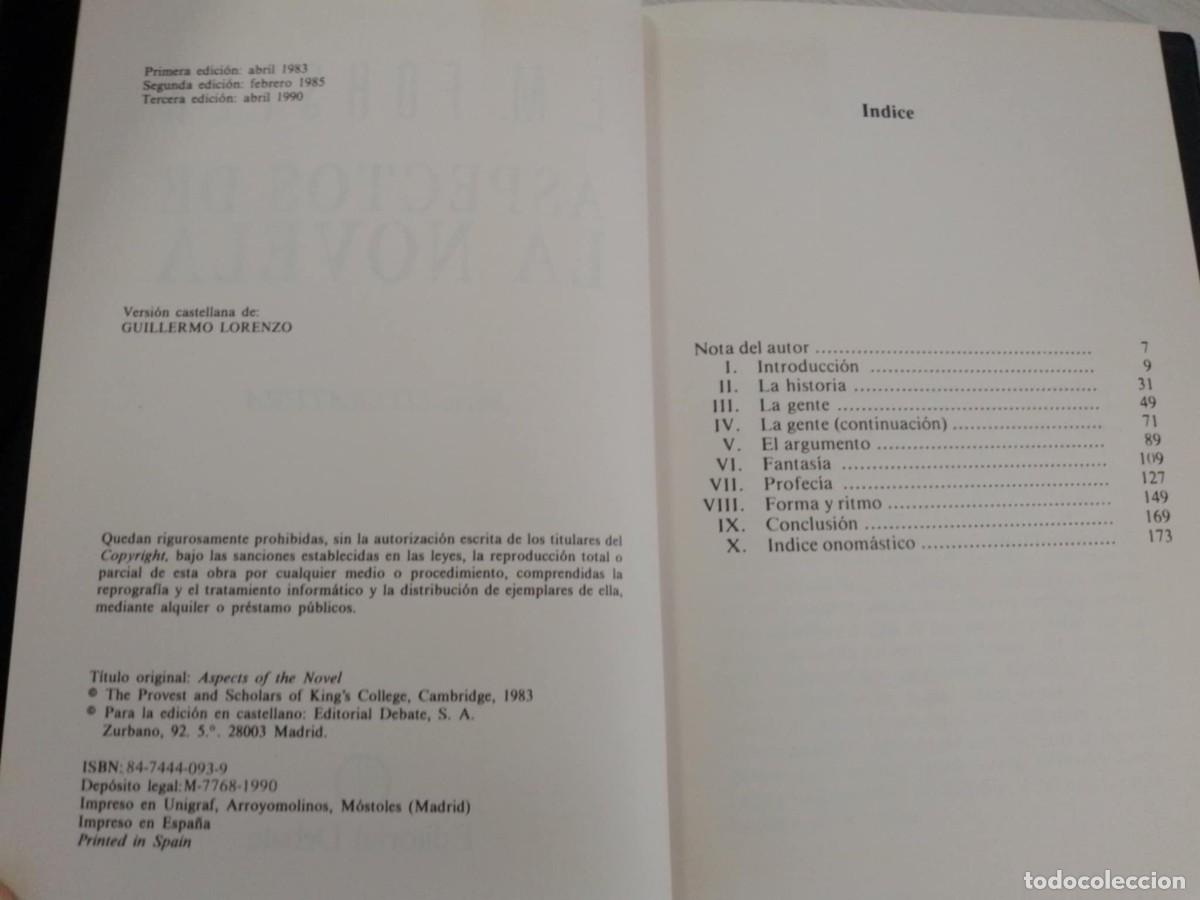 Libros: Aspectos de la novela. E M Foster. Ed Debate 1990. ISBN 8474440939 - Foto 2