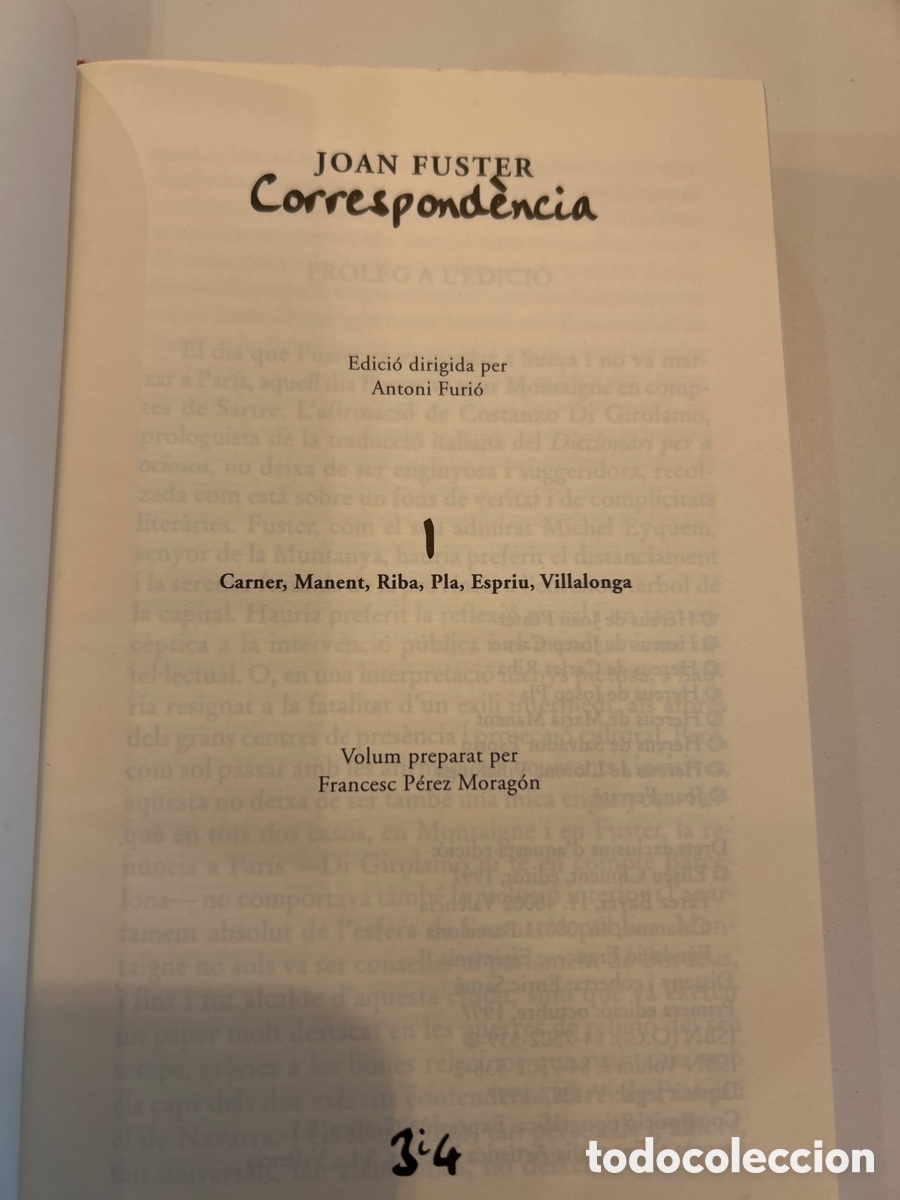 Libros: Joan Fuster. Correspond&egrave;ncia. Carner, Manent..C3 - Foto 2