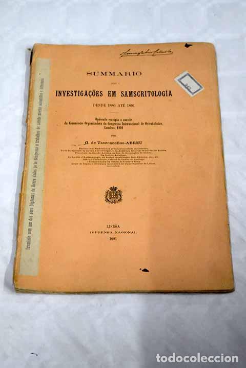 Libros: Summario das investiga&ccedil;oes em Samscritologia (1886-1891).- Vasconcellos