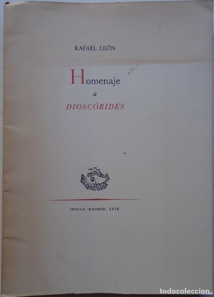Libros: Homenaje a Diosc&oacute;rides. (Dedicatoria aut&oacute;grafa). - Le&oacute;n, Rafael. - Foto 2