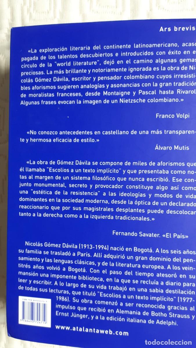 Libros: ESCOLIOS A UN TEXTO IMPL&Iacute;CITO.- Nicol&aacute;s G&oacute;mez D&aacute;vila (Atalanta) - Foto 2