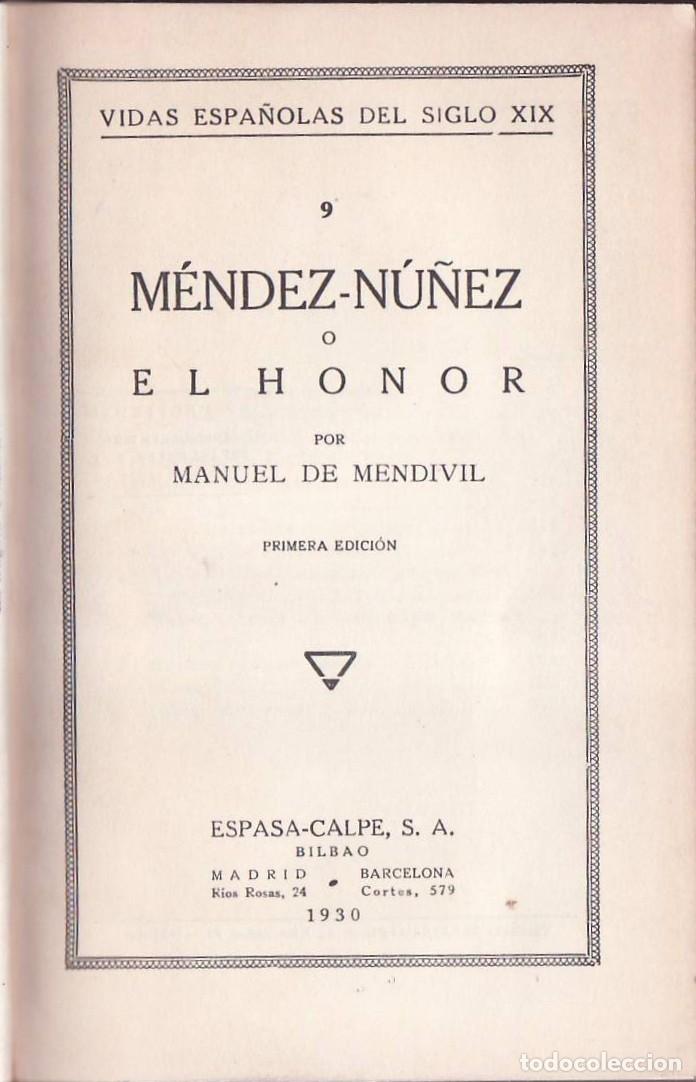 Libros: MENDIVIL, Manuel de.- - M&eacute;ndez-N&uacute;&ntilde;ez o El honor. - Foto 1