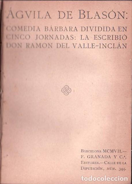 Libros: VALLE INCLAN, Ram&oacute;n del.- - Aguila de Blas&oacute;n. (Comedia b&aacute;rbara). - Foto 1