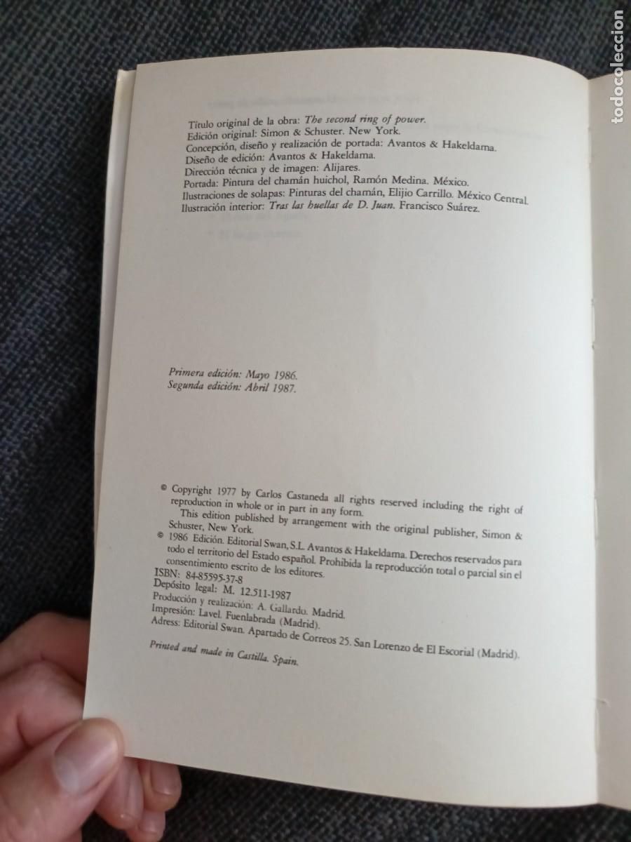 Libros: Libro El segundo anillo de poder. Carlos Castaneda. Editorial Swan 1987. Colecci&oacute;n El comp&aacute;s de oro - Foto 3