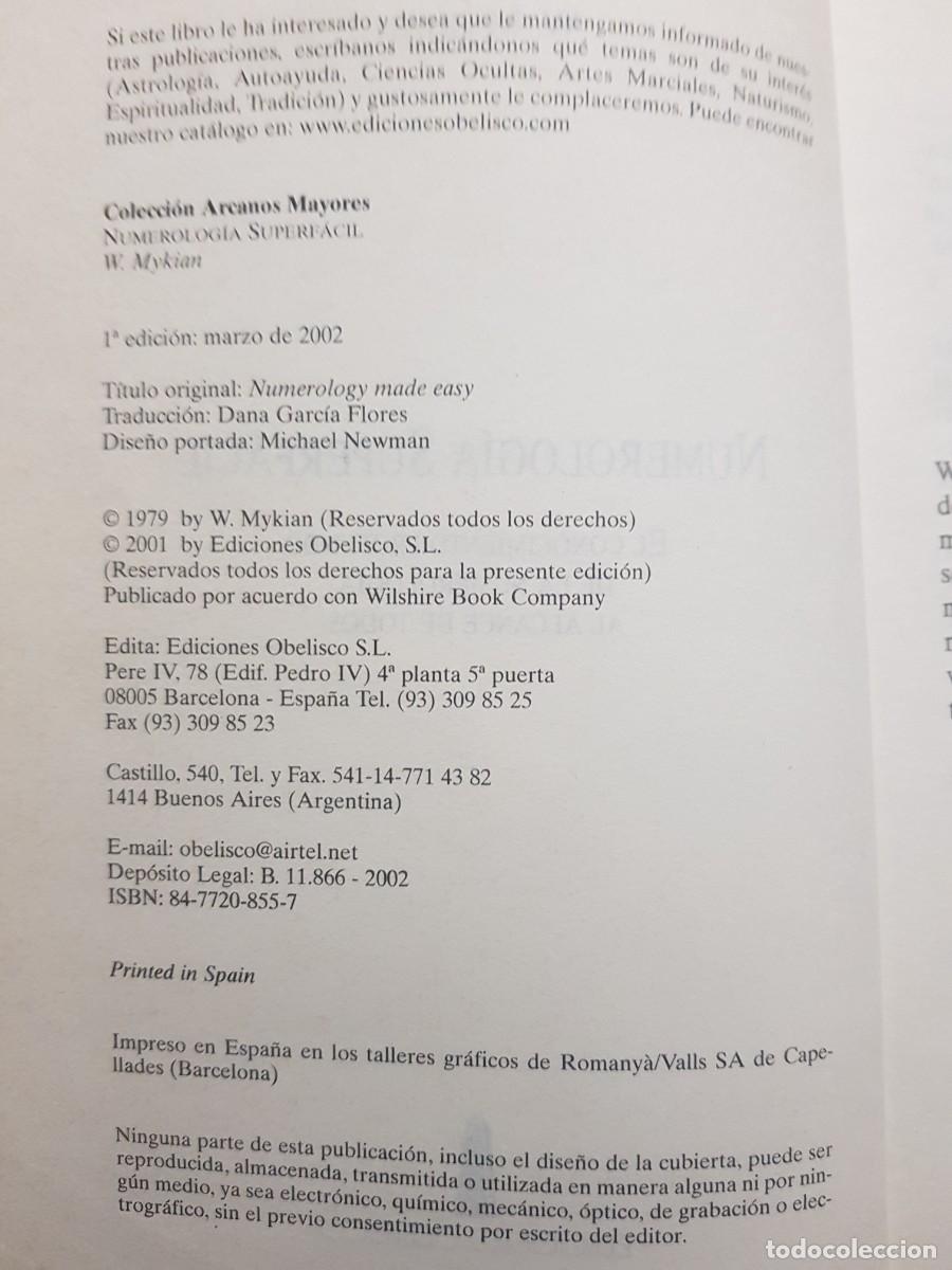 Libros: IMPECABLE - NUMEROLOG&Iacute;A SUPERF&Aacute;CIL - W. MYKIAN - ED. OBELISCO - 2008 - 1&ordf; EDICI&Oacute;N - Foto 4