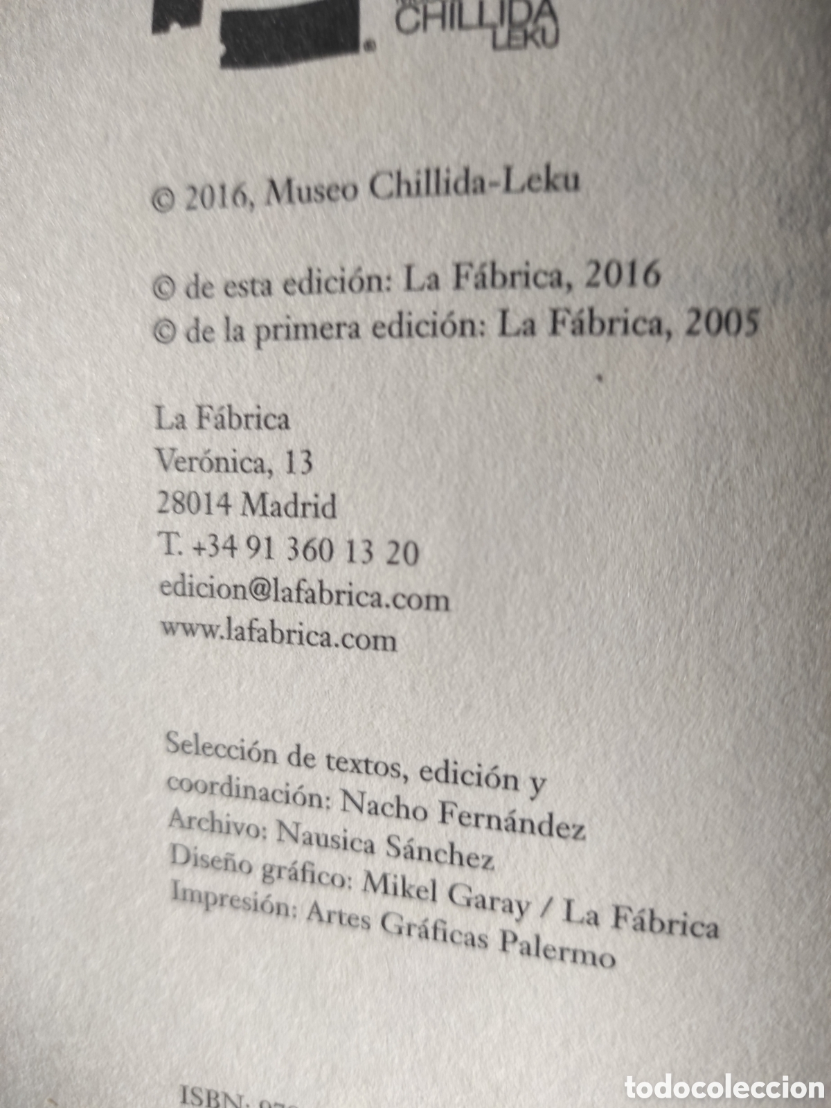 Libros: Escritos. Eduardo Chillida. La f&aacute;brica 2016 - Foto 2