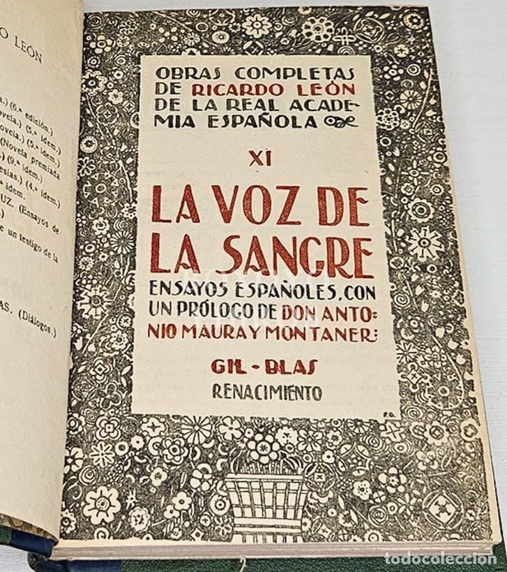 Libros: LE&Oacute;N, Ricardo. Obras completas. IX: La voz de la sangre - Foto 3