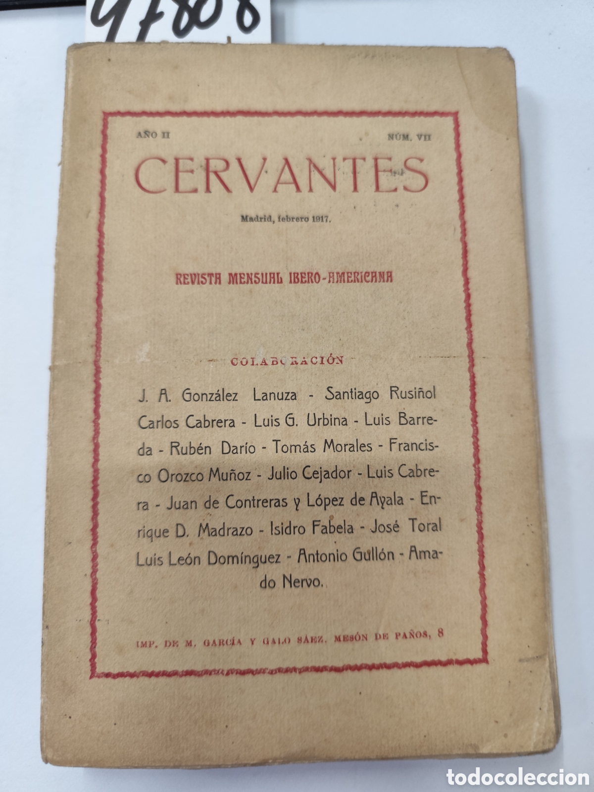 Libros: CERVANTES A&ntilde;o II. N&ordm; VII. Revista mensual Ibero Americana. Febrero 1917