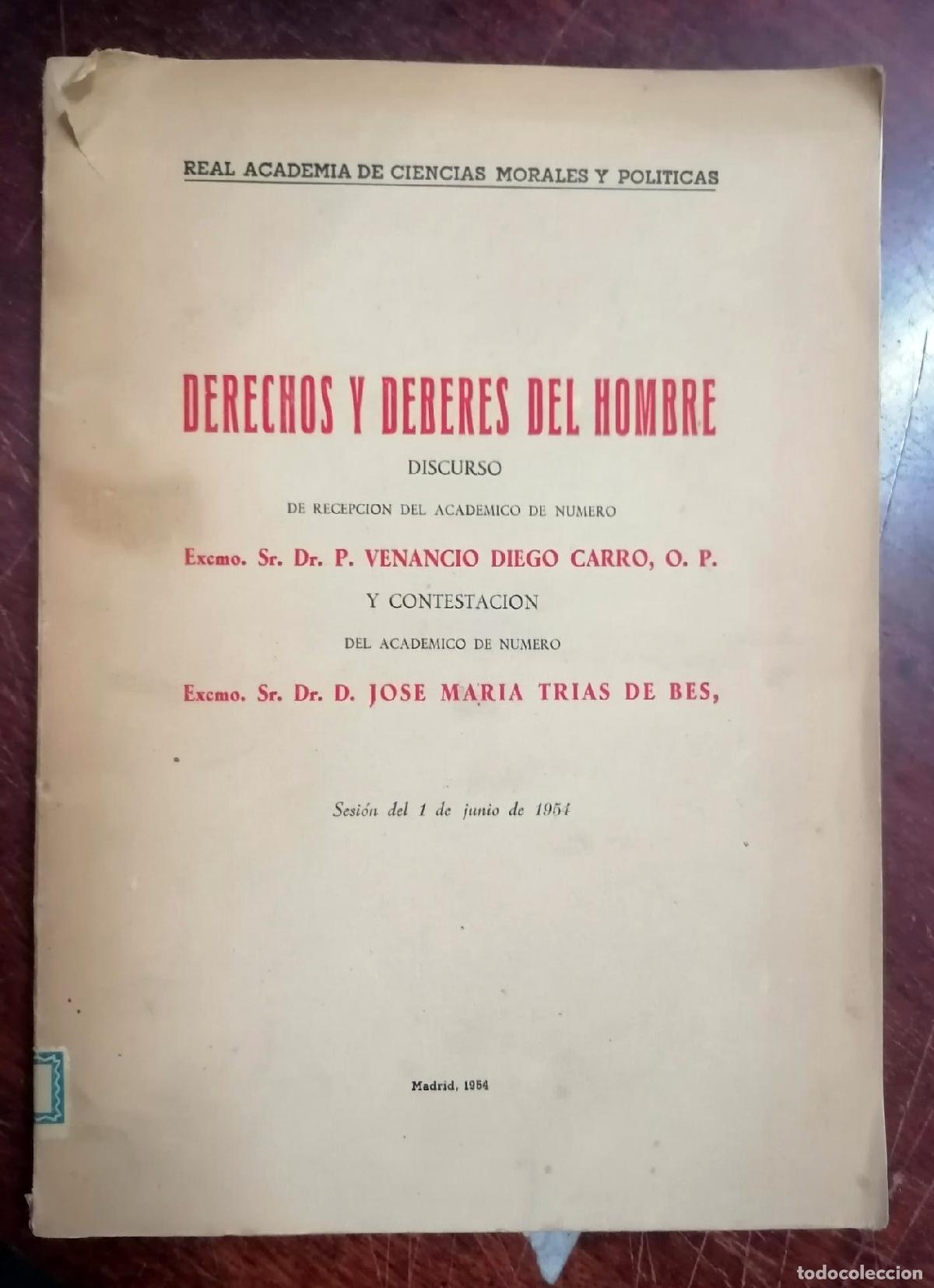 Libri di seconda mano: Carro, P. Venancio - DERECHOS Y DEBERES DEL HOMBRE