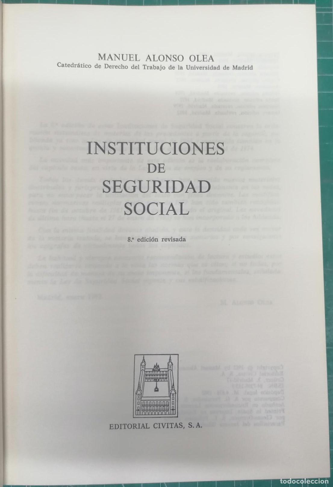 Libros: Alonso Olea, Manuel - INSTITUCIONES DE SEGURIDAD SOCIAL - Foto 3