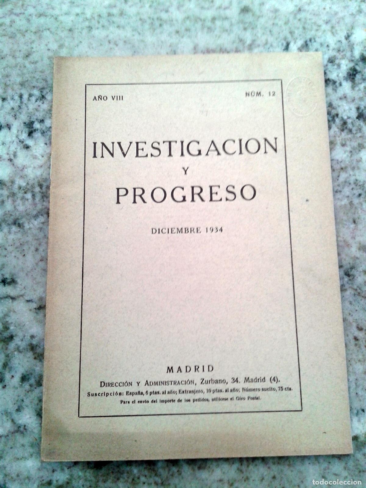Livros em segunda m&atilde;o: vvaa - INVESTIGACION Y PROGRESO. A&ntilde;o VIII. Diciembre 1934. n&ordm; 12