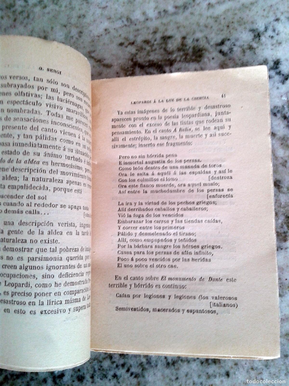 Libros: Giuseppe Sergi - LEOPARDI A LA LUZ DE LA CIENCIA. Tomo II - Foto 3