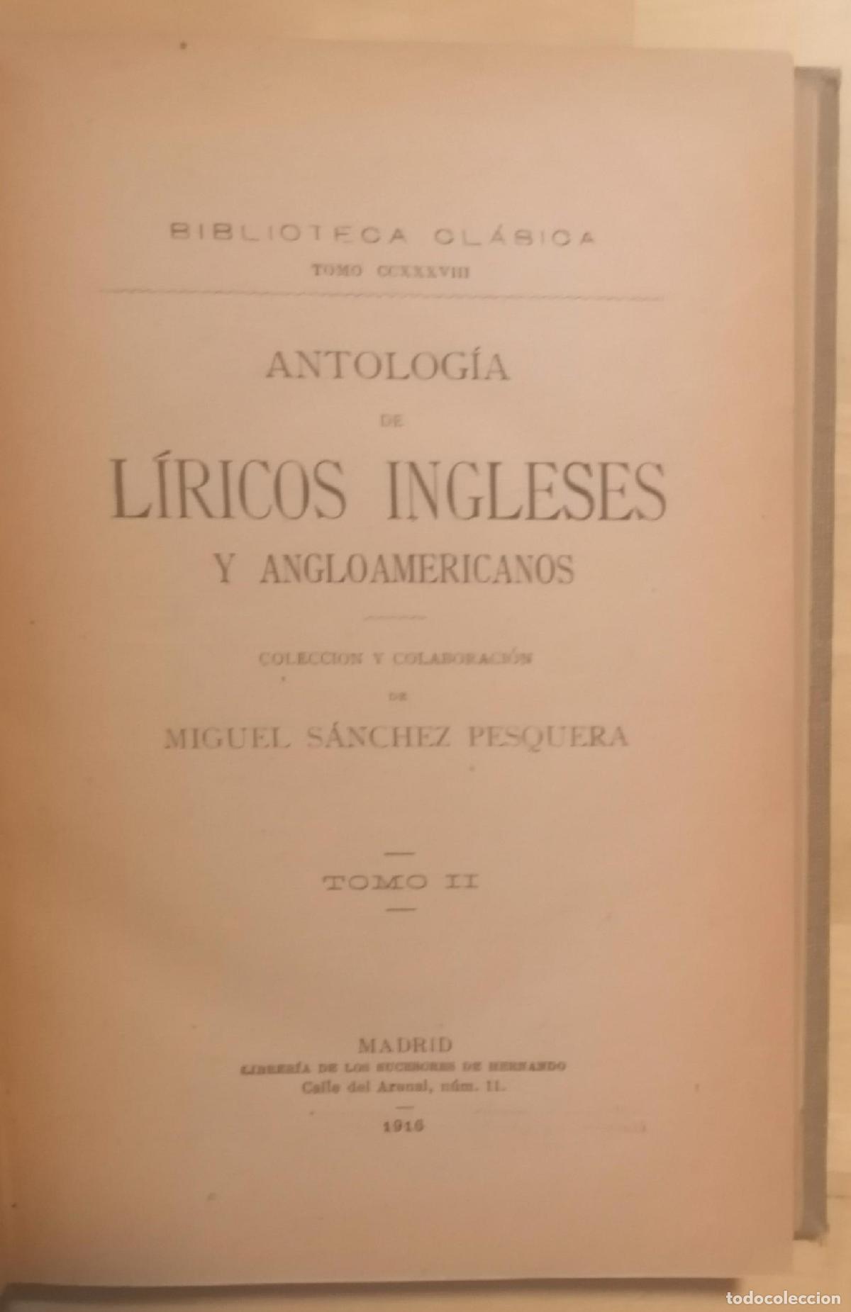 Libros: Miguel S&aacute;nchez Pesquera (Colecci&oacute;n y colaboraci&oacute;n) - ANTOLOG&Iacute;A DE L&Iacute;RICOS INGLESES Y ANGLOAMERICANOS