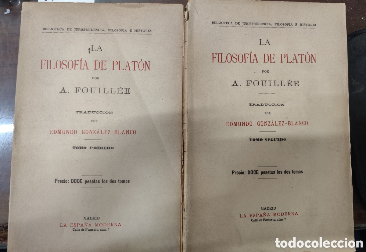 Libros: LA FILOSOFIA DE PLATON. Los 2 tomos. Completo - FOUILLEE,A.