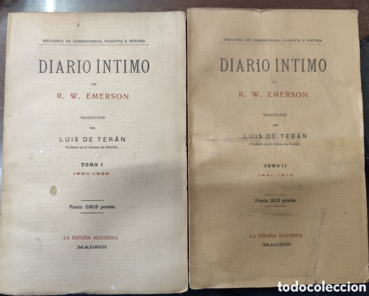 Libros: DIARIO INTIMO.1820-1839. 1840-1878. Los 2 tomos. Completo - EMERSON,R.W.