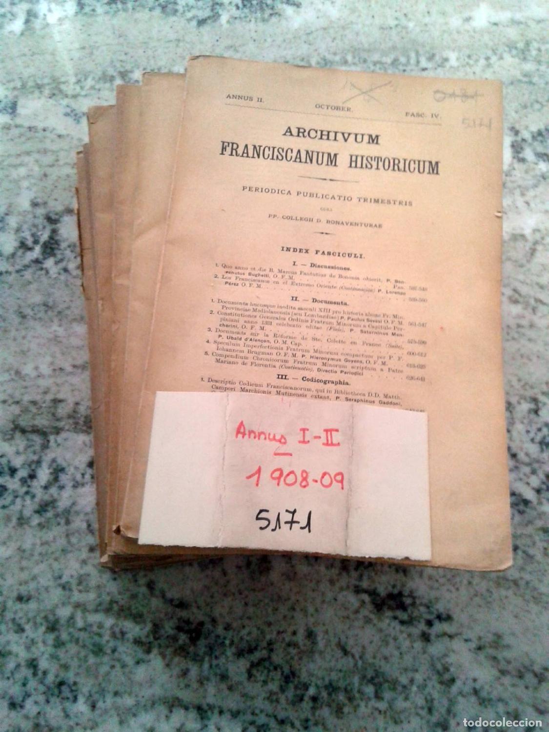 books: vvaa - ARCHIVUM FRANCISCANUM HISTORICUM. Periodica Publicatio Trimestris. Annus I, II, III, IV, V y