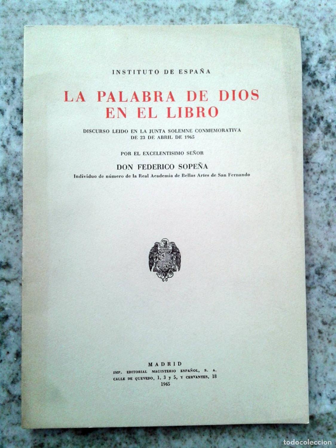 Libros: Federico Sope&ntilde;a - LA PALABRA DE DIOS EN EL LIBRO. Discurso - Foto 1