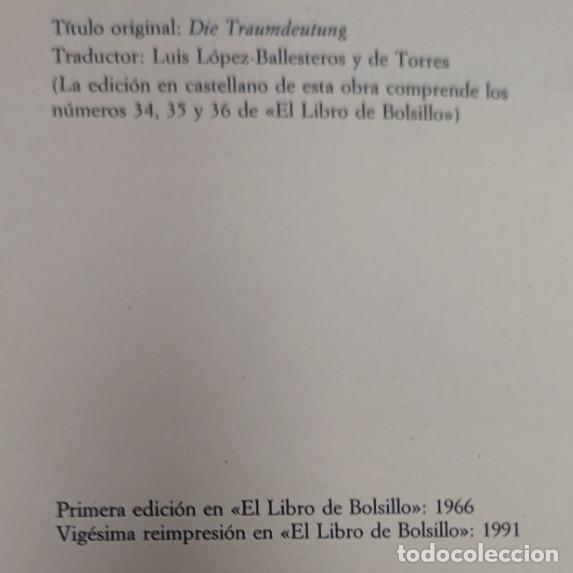 Libros: LA INTERPRETACION DE LOS SUE&Ntilde;OS, 1 Y 2, SIGMUND FREUD, ALIANZA 1991, 2 LIBROS - Foto 2