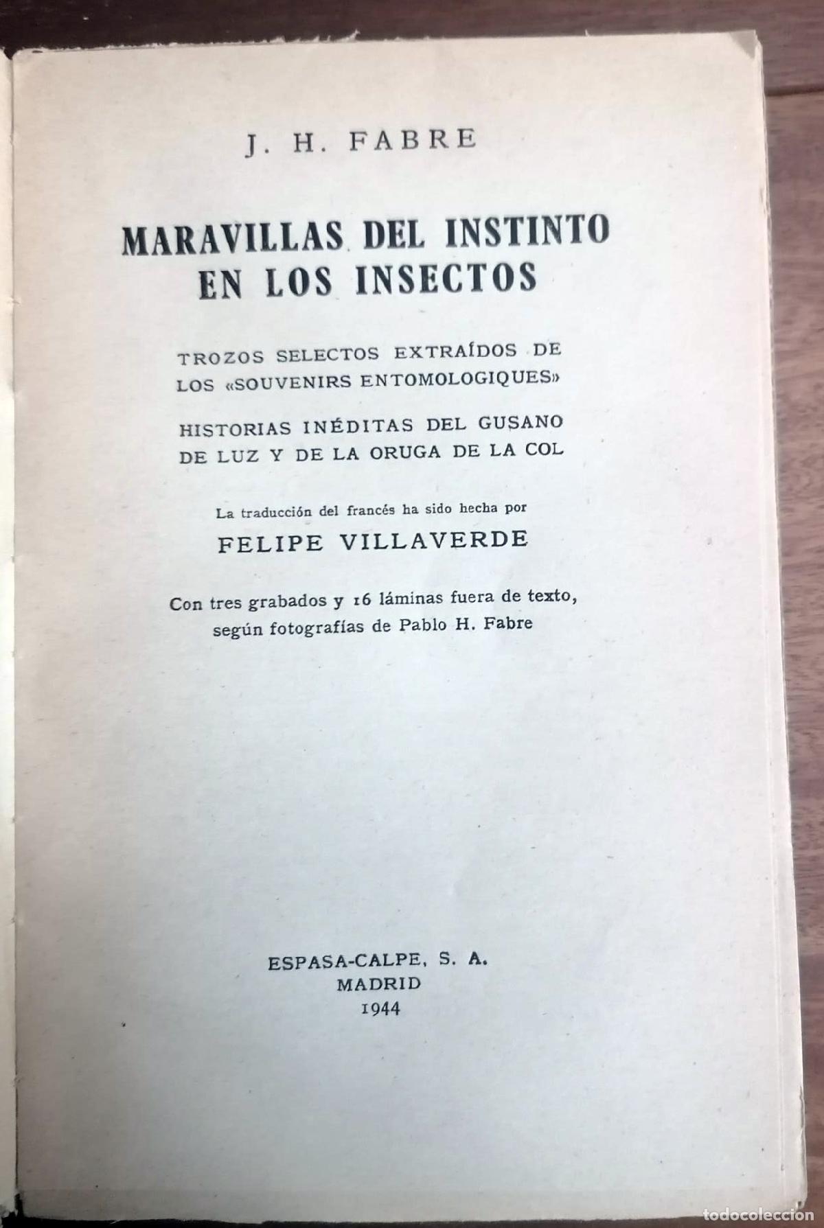 Libros: J. H. Fabre - MARAVILLAS DEL INSTINTO EN LOS INSECTOS - Foto 4