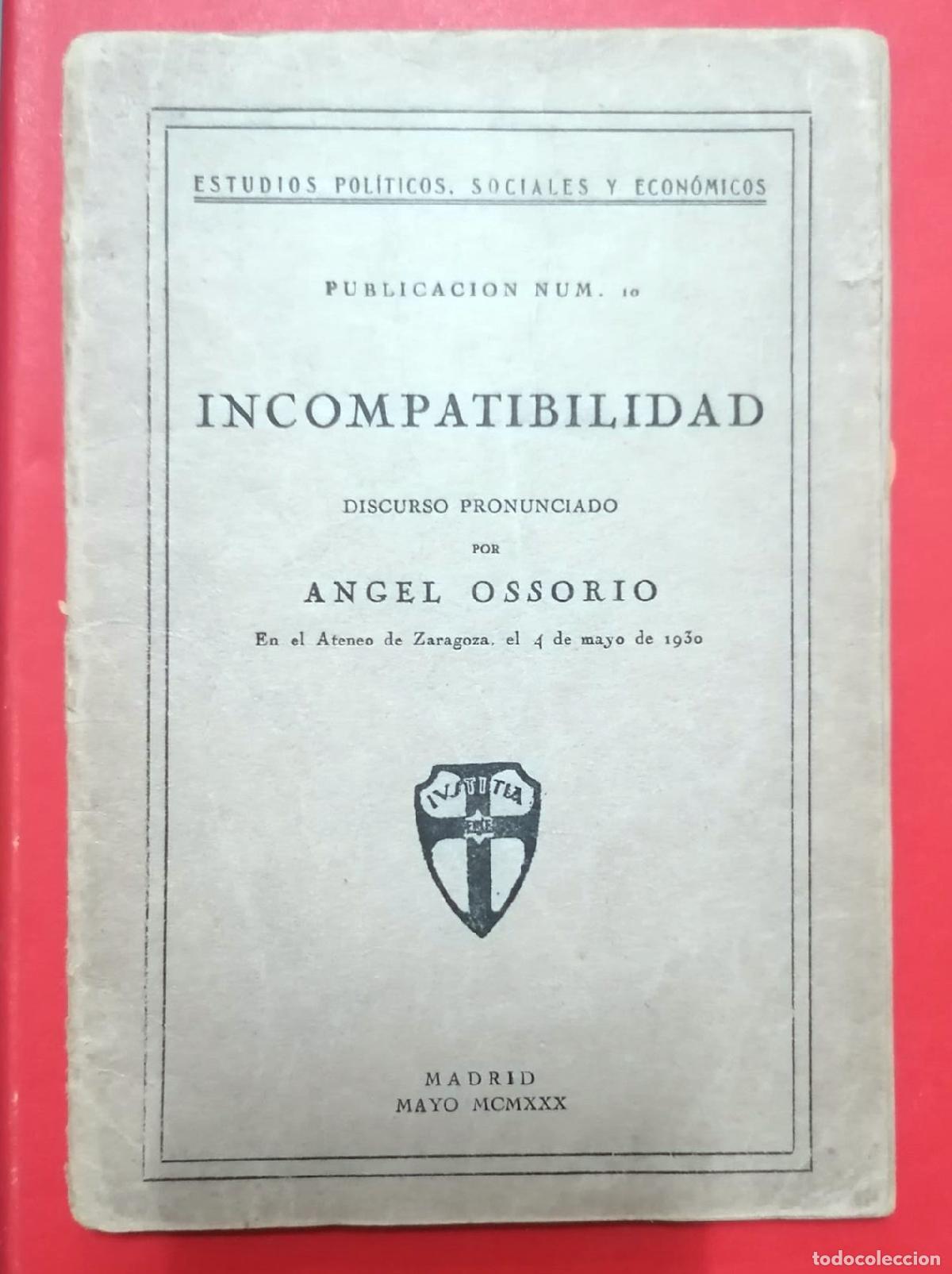 Libros: &Aacute;ngel Ossorio - INCOMPATIBILIDAD - Foto 1
