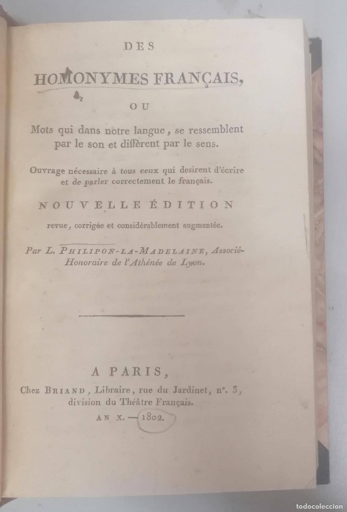 Libros: Philipon La Madelaine, L. - DES HOMONYMES FRAN&Ccedil;AIS, OU MOTS QUI DANS NOTRE LANGUE, SE RESSEMBLENT PA