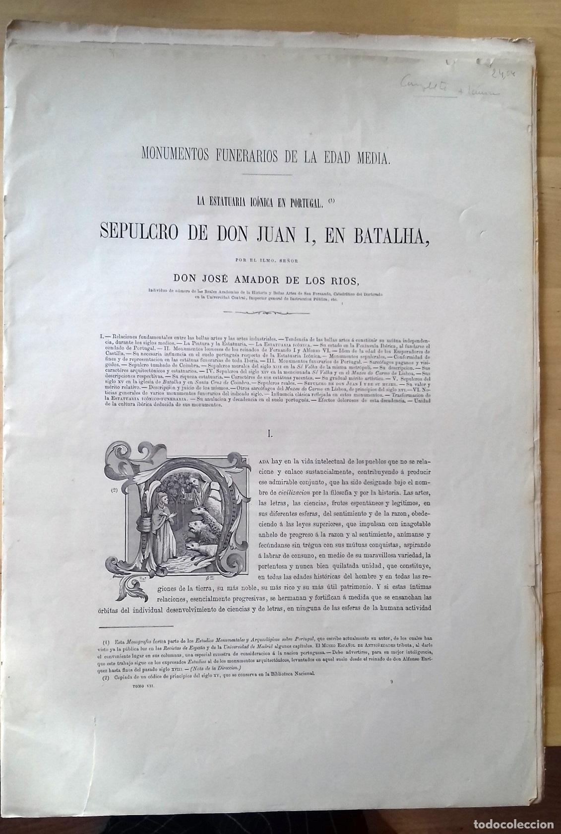 Libros: Amador de los R&iacute;os, Jos&eacute; - MONUMENTOS FUNERARIOS DE LA EDAD MEDIA. LA ESTATUA IC&Oacute;NICA EN PORTUGAL. S