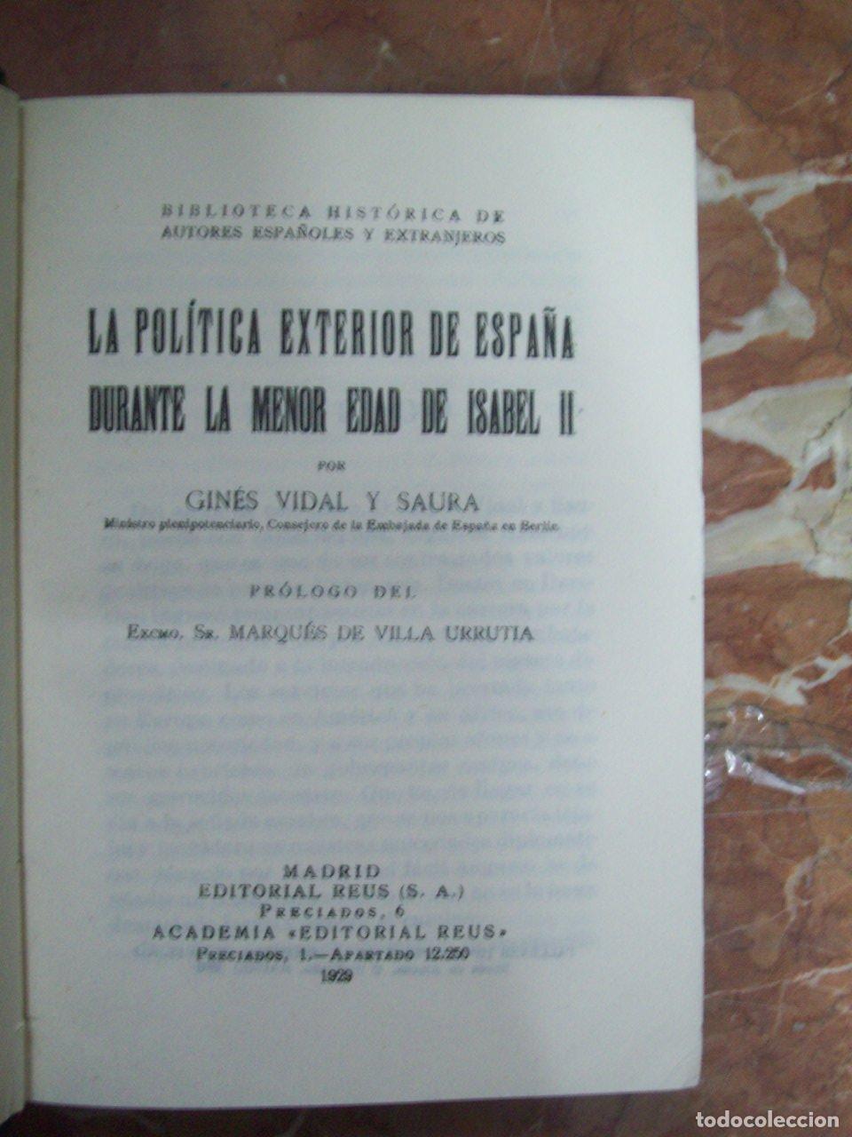Libri di seconda mano: Vidal y Saura, Gin&eacute;s - POL&Iacute;TICA EXTERIOR DE ESPA&Ntilde;A DURANTE LA MENOR EDAD DE ISABEL II