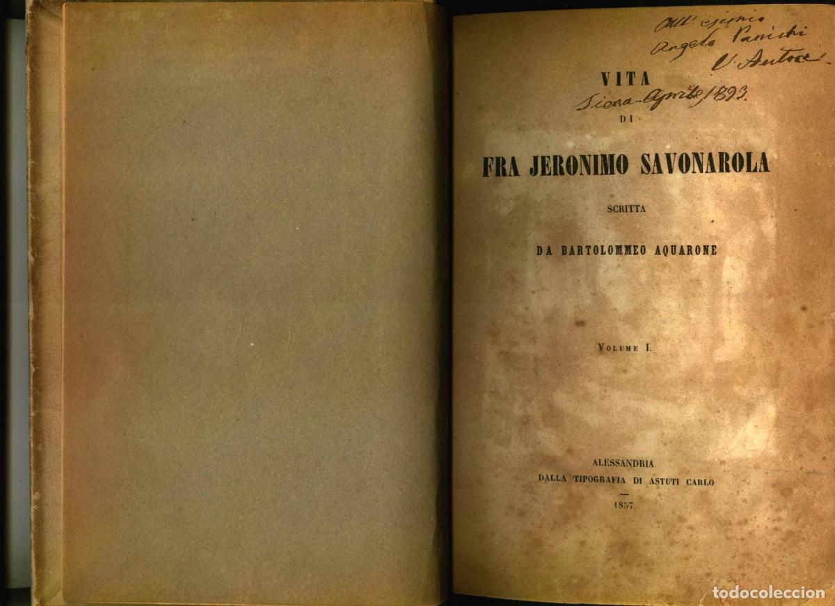 B&uuml;cher: Bartolommeo Aquarone - VITA DE FRA JERONIMO SAVONAROLA. I y II. Completo