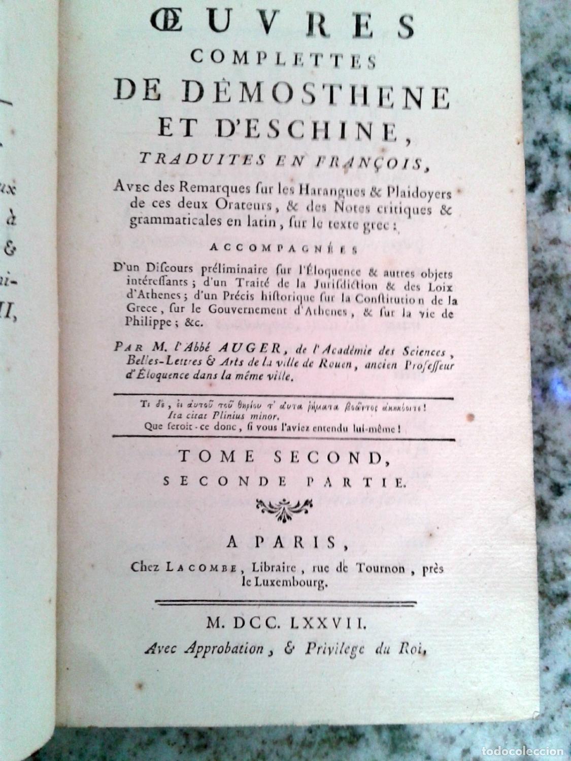 Livros em segunda m&atilde;o: Demosthene - Eschine - OEUVRES COMPLETTES DE DEMOSTHENE ET D ESCHINE. Tome Second, seconde partie