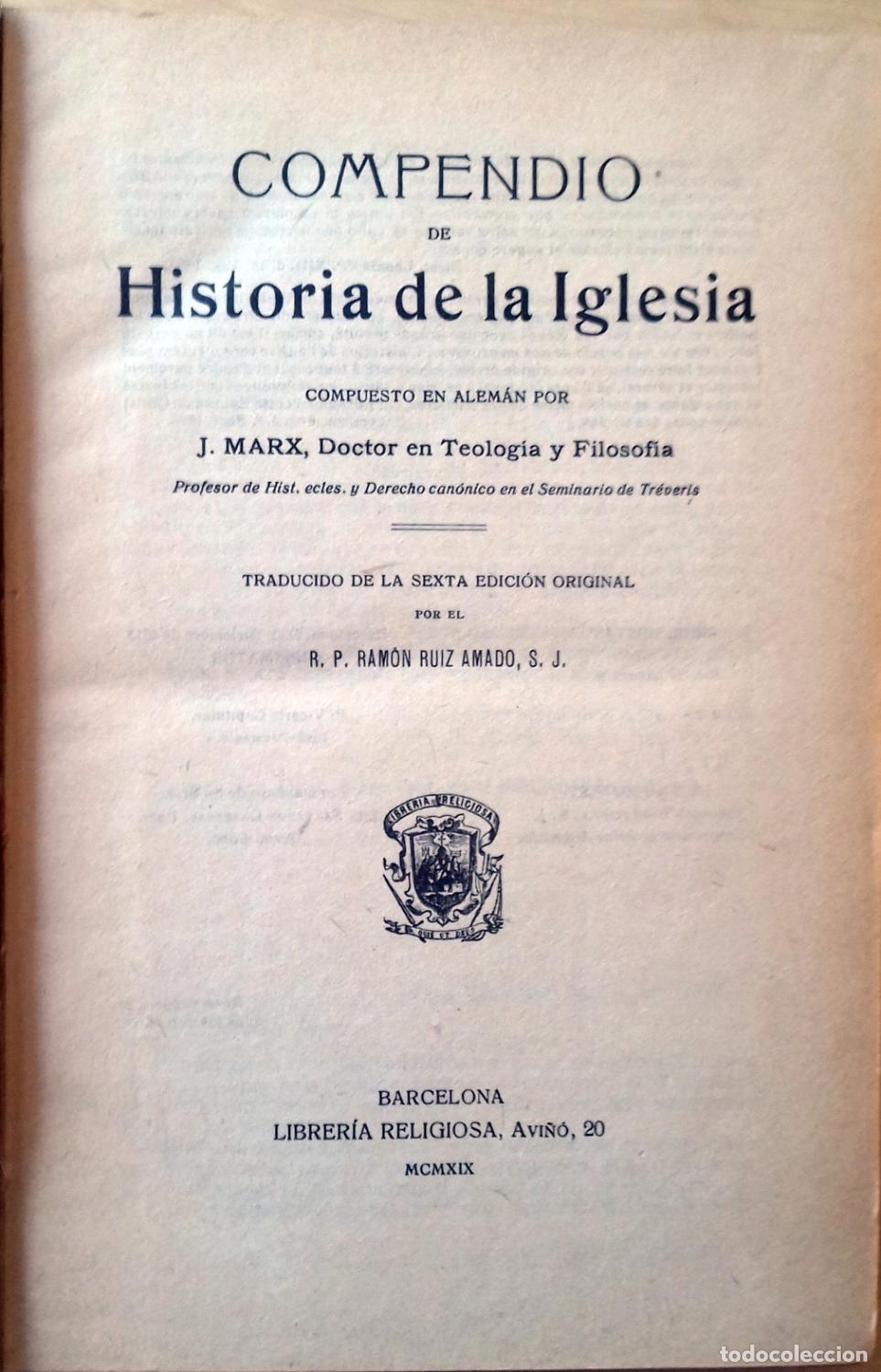 Libros: J. Marx - COMPENDIO DE HISTORIA DE LA IGLESIA - Foto 2