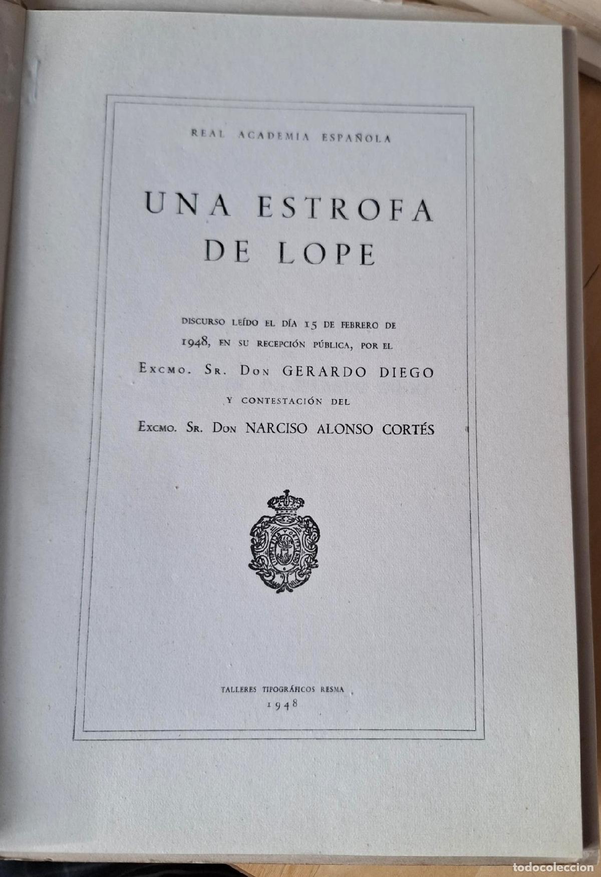 Libros: Gerardo Diego - Narciso Alonso Cort&eacute;s - UNA ESTROFA DE LOPE - Foto 2