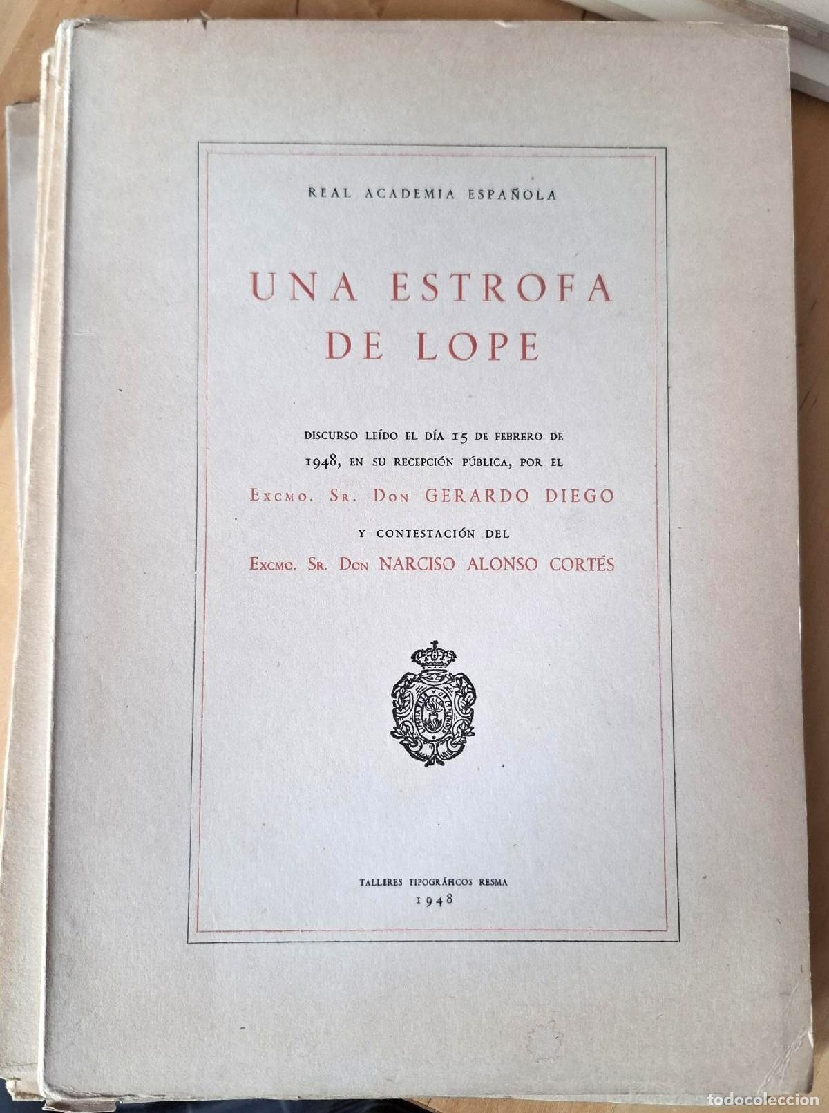 Libros: Gerardo Diego - Narciso Alonso Cort&eacute;s - UNA ESTROFA DE LOPE - Foto 1