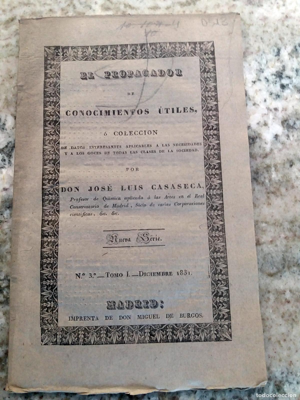 Livros em segunda m&atilde;o: Jos&eacute; Luis Casaseca - EL PROPAGADOR DE CONOCIMIENTOS UTILES, o colecci&oacute;n de datos interesantes aplica