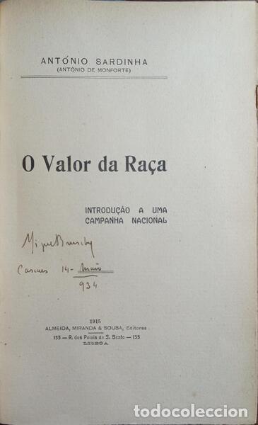Libros: SARDINHA. (Ant&oacute;nio) - O VALOR DA RA&Ccedil;A. - Foto 1