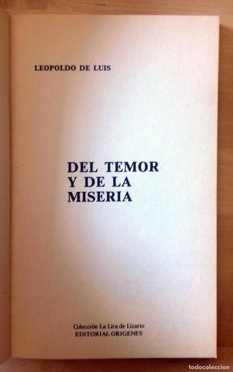 Libros: Leopoldo de Luis - DEL TEMOR Y DE LA MISERIA - Foto 2