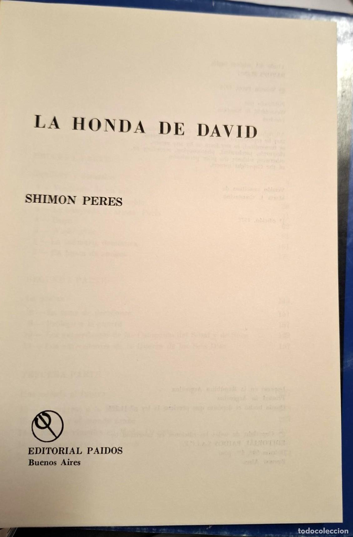 Libros: Shimon Peres - LA HONDA DE DAVID - Foto 3