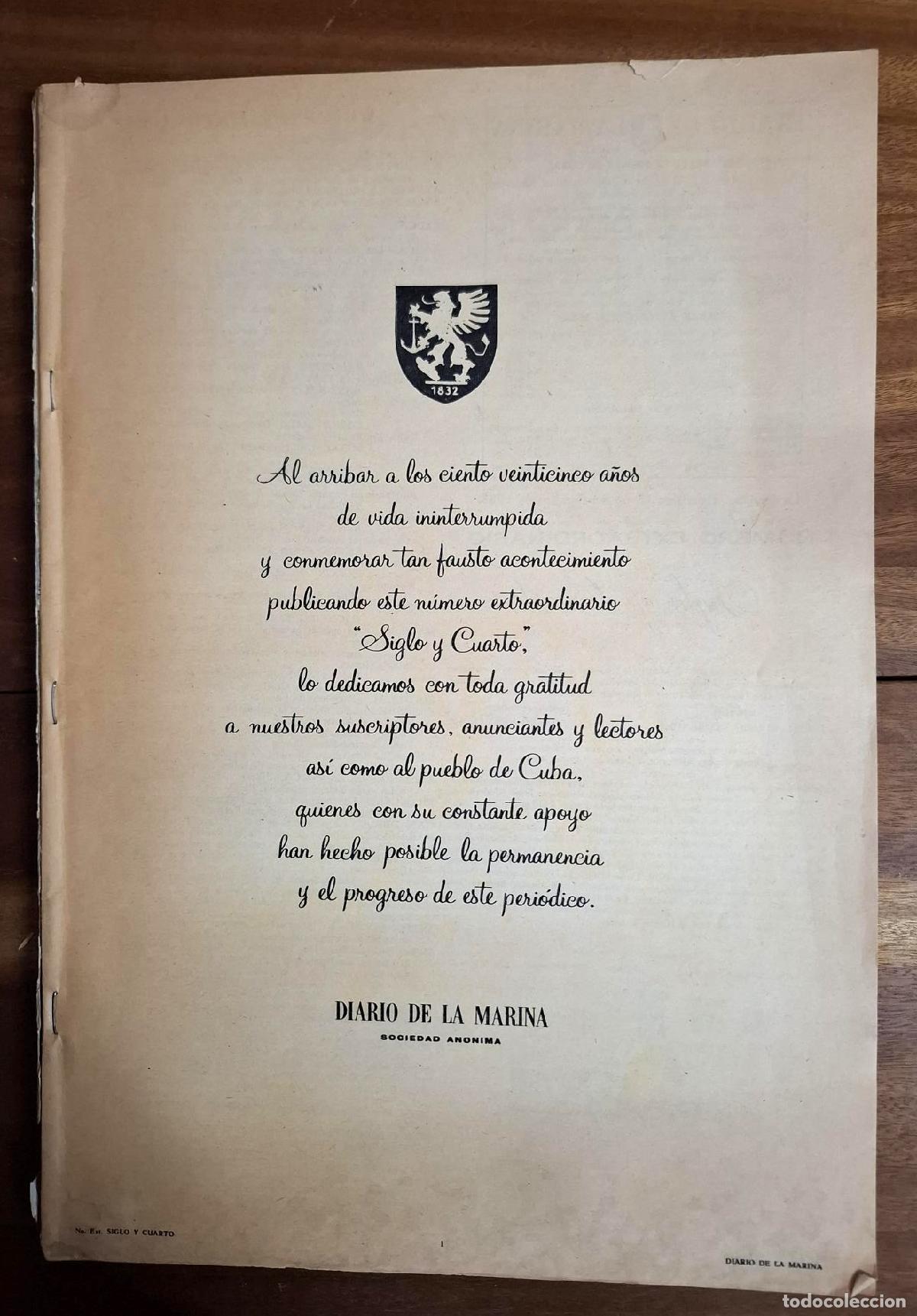 Libros: VV.AA. - DIARIO DE LA MARINA. DECANO DE LA PRENSA DE CUBA. N&Uacute;MERO EXTRAORDINARIO. SIGLO Y CUARTO. LA
