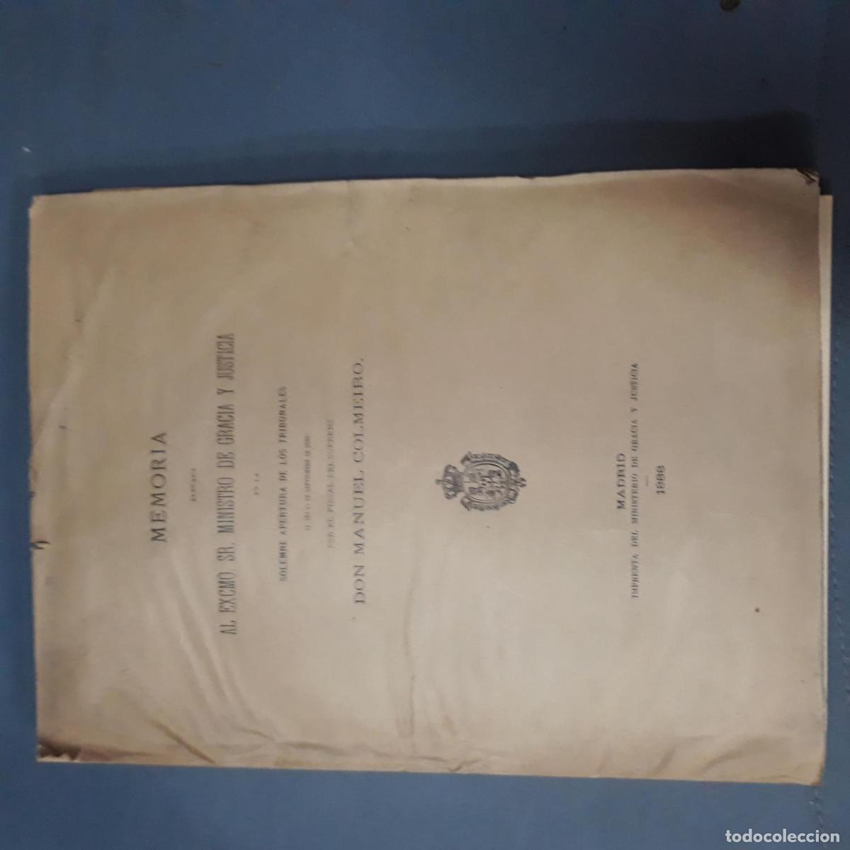 B&uuml;cher: Colmeiro, Manuel - MEMORIA ELEVADA AL EXCMO. SR. MINISTRO DE GRACIA Y JUSTICIA. ESTADO DE LA ADMINIS