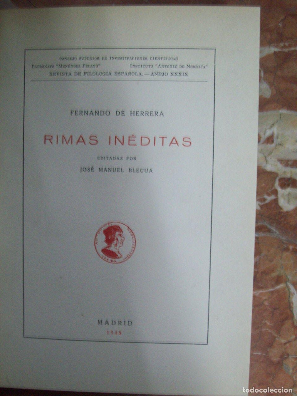 Libros: Herrera, Fernando de - RIMAS IN&Eacute;DITAS - Foto 1