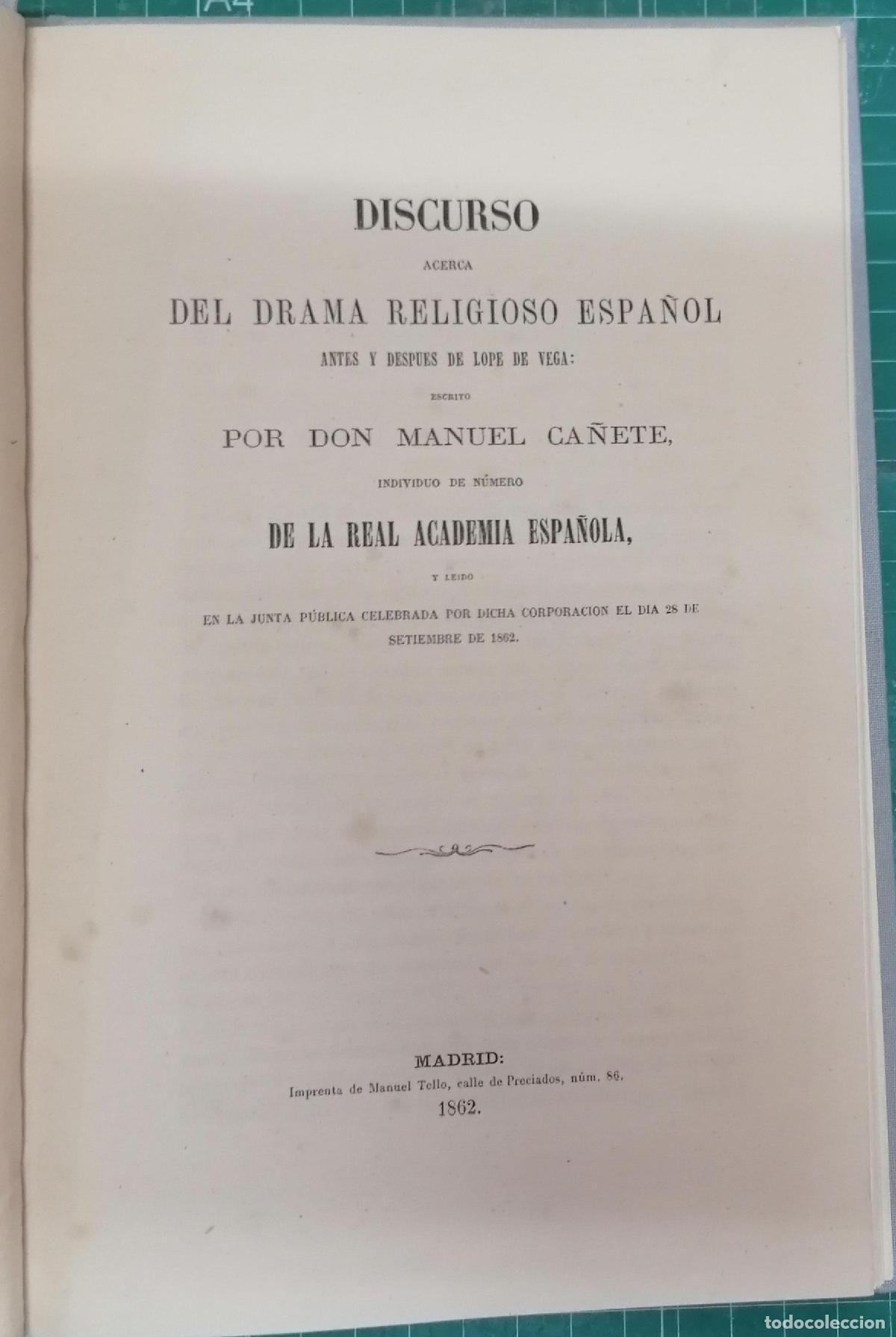 Libros: Ca&ntilde;ete, Manuel - DISCURSO ACERCA DEL DRAMA RELIGIOSO ESPA&Ntilde;OL ANTES Y DESPU&Eacute;S DE LOPE DE VEGA