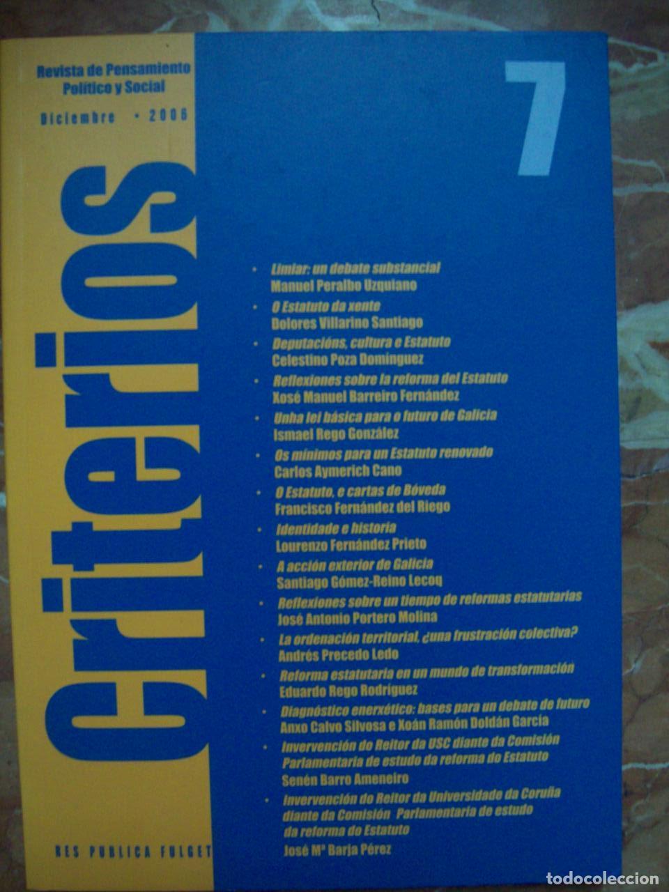Libri di seconda mano: VV.AA. - CRITERIOS. RES PUBLICA FULGET. REVISTA DE PENSAMIENTO POL&Iacute;TICO Y SOCIAL N&ordm; 7