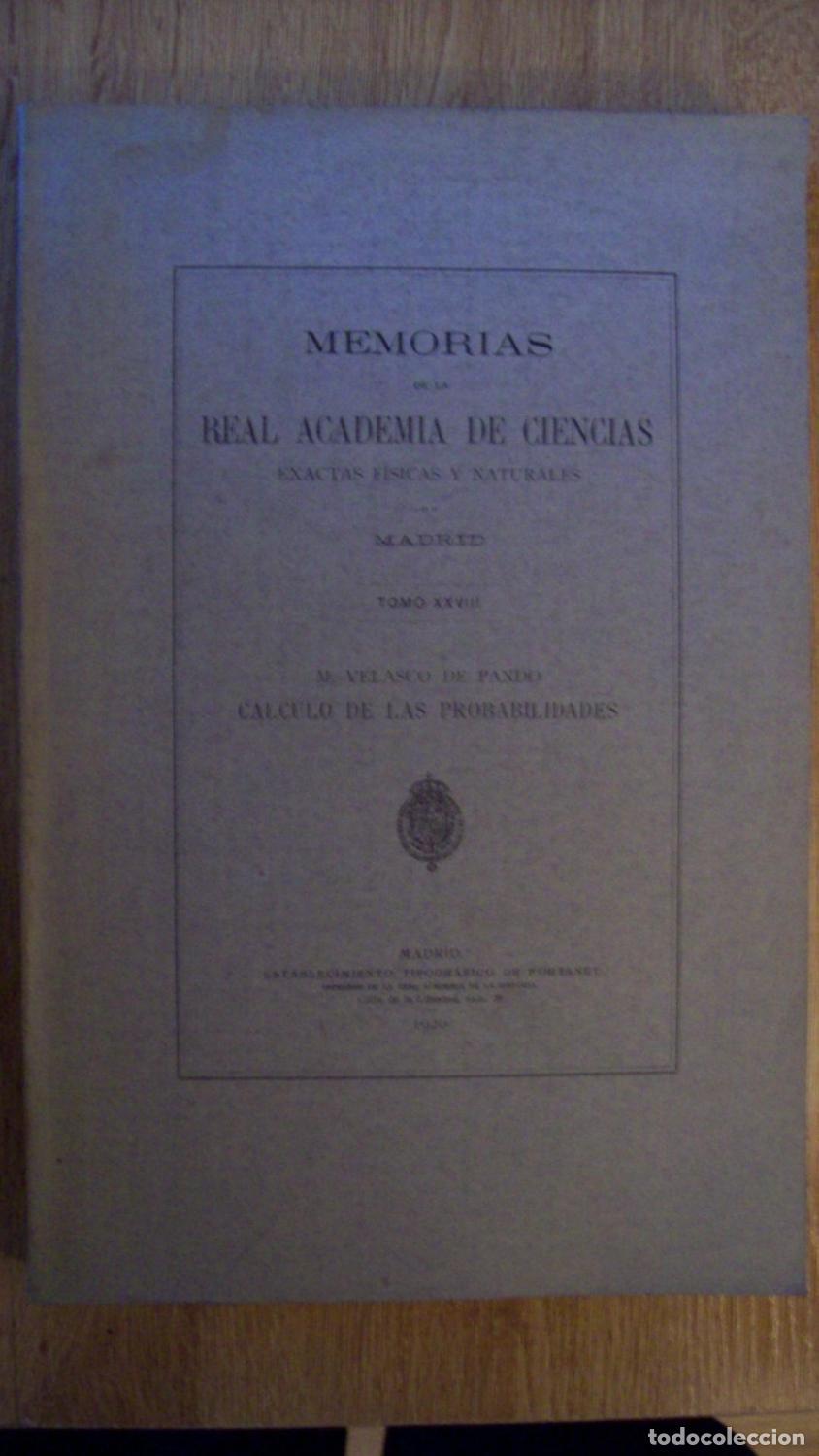 Libros: Velasco de Pando, M. - C&Aacute;LCULO DE LAS PROBABILIDADES. MEMORIAS DE LA REAL ACADEMIA DE CIENCIAS EXACT