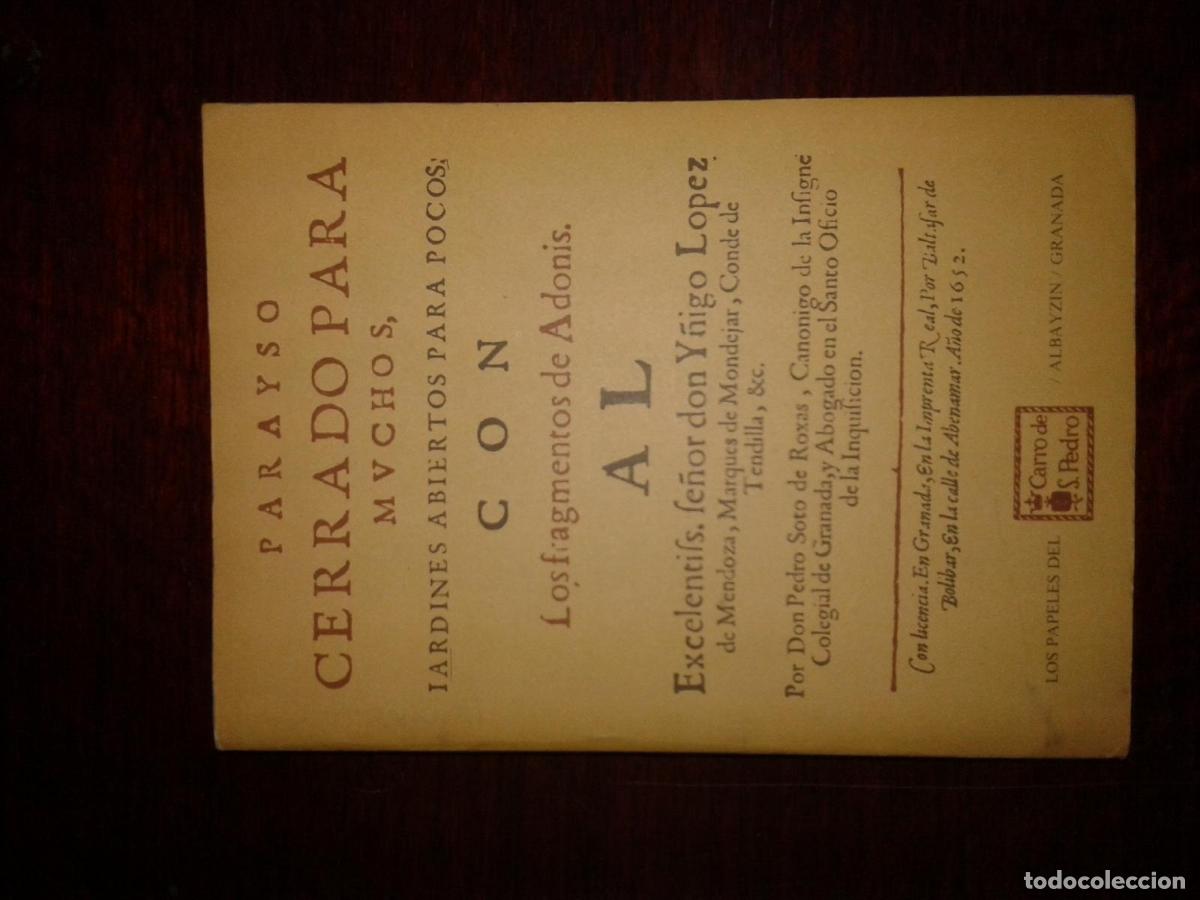 Libri di seconda mano: Soto de Rojas, Pedro - PARAYSO CERRADO PARA MUCHOS: JARDINES ABIERTOS PARA POCOS; CON LOS FRAGMENTOS