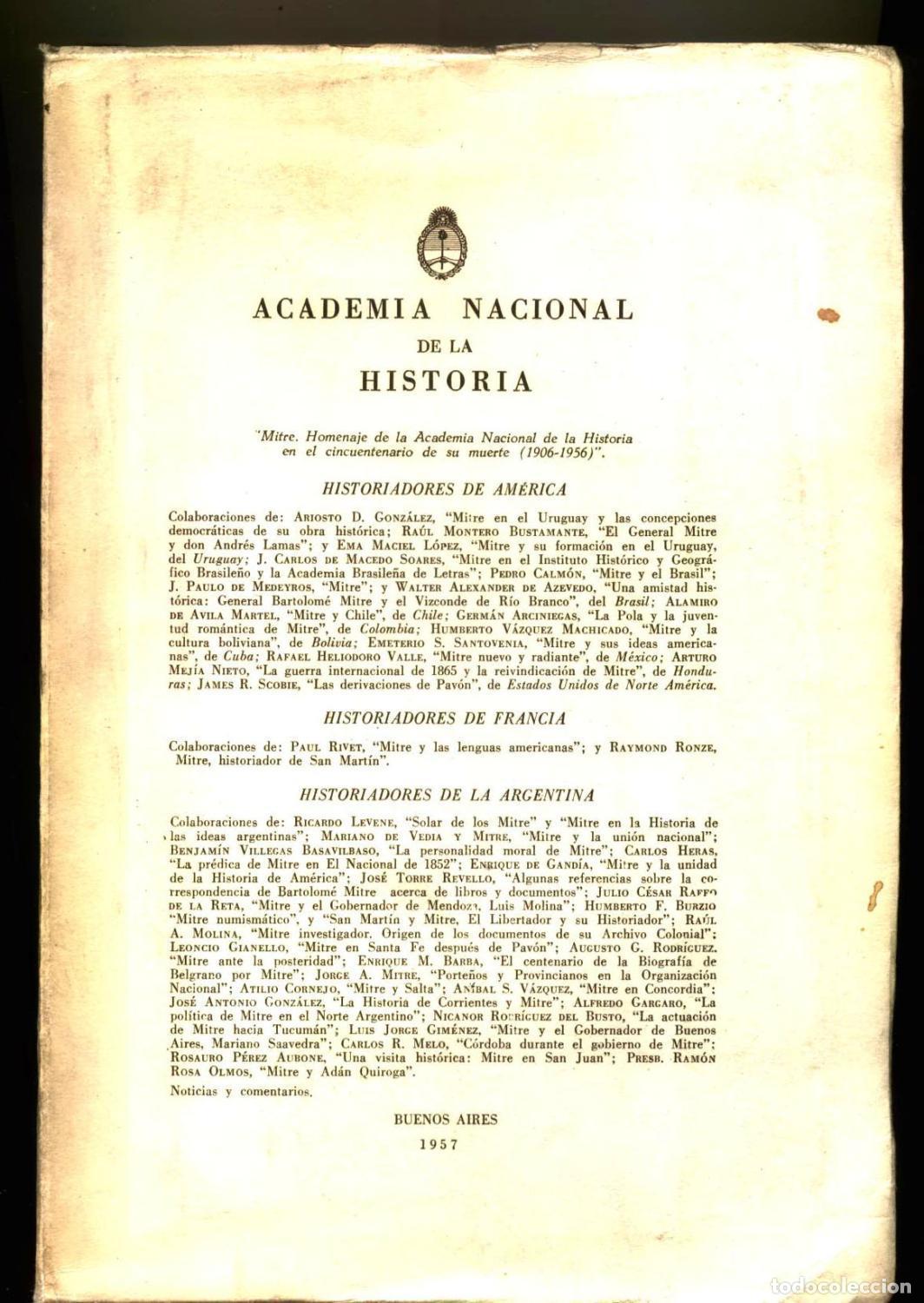 Livres: vv.aa - ACADEMIA NACIONAL DE HISTORIA. MITRE. HOMENAJE DE LA ACADEMIA NACIONAL DE LA HISTORIA EN EL